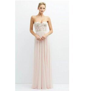 Floral Embroidered Strapless with Flowy Chiffon Skirt Size: 10 Style 3136